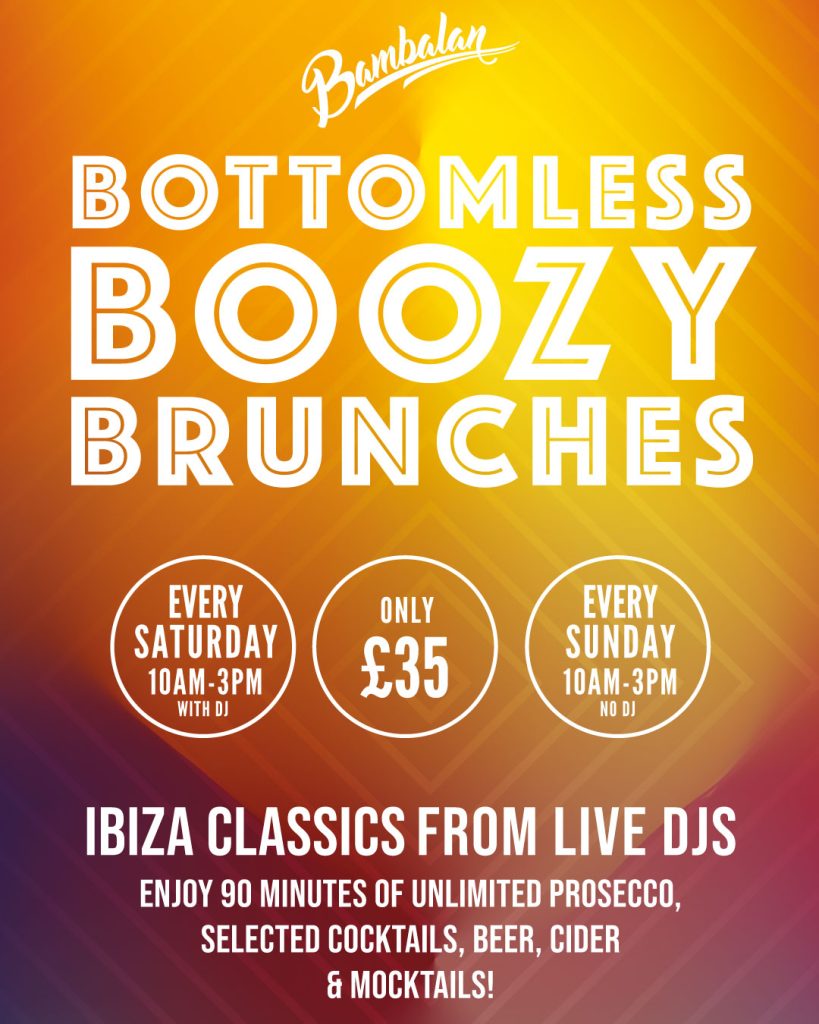 Bottomless boozy brunches in Bristol with live DJs playing Ibiza Classics every Saturday & Sunday